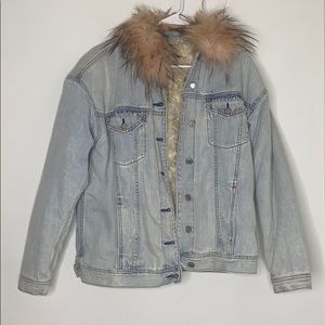 American Eagle Denim Faux Fur Jacket